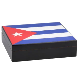 Sigar Humidor, svart overflate, med cubansk flagg