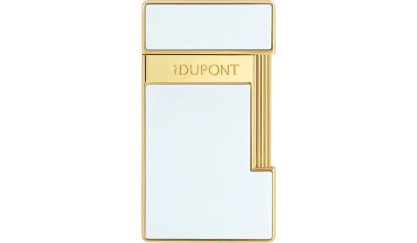 S.T. Dupont Slimmy lighter i hvit lakk og gull 028004