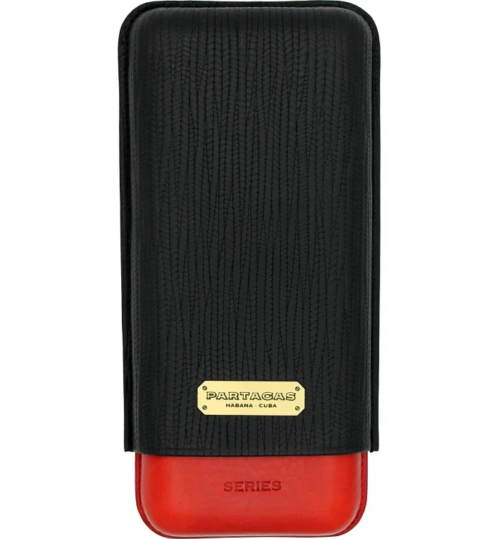 Partagas Tre sigars læretui sort/rød foto 2