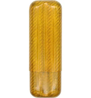 Sigaretui i gullfarget karbonfiber for to sigarer med ringmål 57