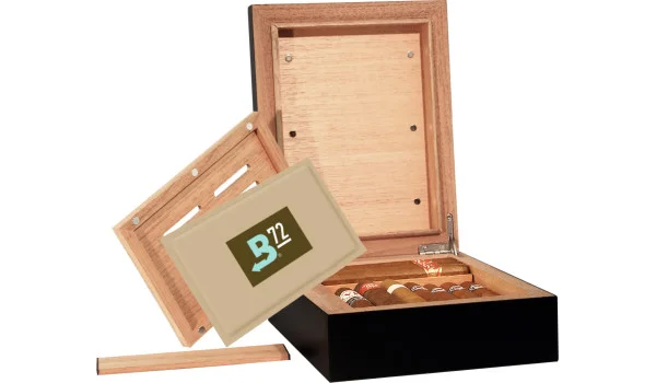BigSmoke Humidor, mini, sort, inkl. Boveda-pakke 72%